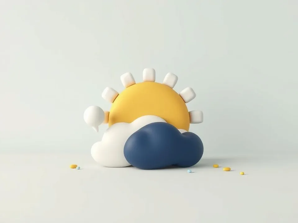 A navy clay sun rising from behind a cream cloud